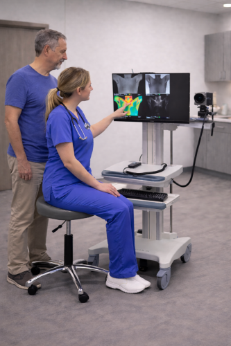 Clinician reviewing thermography scan results with patient